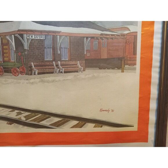Vintage Framed Print "KENNEDY '81" Called "NEW OXFORD TRAIN STATION" - Picture 4 of 12